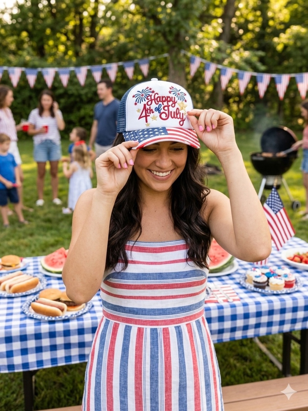 Happy 4th of July Patriotic Trucker Hat - Red, White & Blue